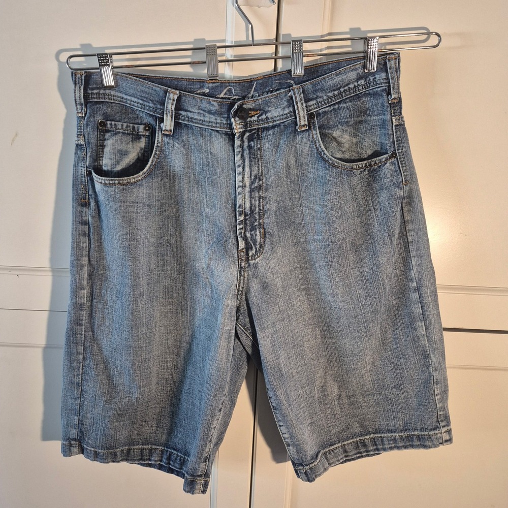 Safar Denim Mens Blue Jean Shorts Light Wash Relaxed Fit Size 38 Embroidered